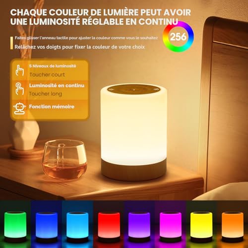 NIWOHOM 2 x Touch Bedside Lamp, Dimmable Wireless Rechargeable Lamp with 5 Modes and 256 RGB Colors, Warm Adult Night Light with Timer for Bedroom, Living Room, Camping