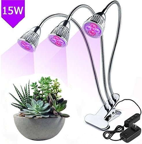 Atralife 15W LED Grow Light Triple Head, Desk Clip LED Plant Lamp Bulbs for Indoor Greenhouse Gardening Plants