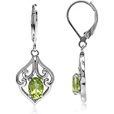 Silvershake 7X5mm Oval Shape Birthstone Gemstone White Gold Plated or Yellow Gold Plated 925 Sterling Silver Victorian Style Drop Dangle Leverback Earrings Jewelry for Women