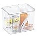 mDesign Storage Box Organizer for Vitamins, Medicine, Medical, Dental Supplies - Hinged Lid, Small, Clear