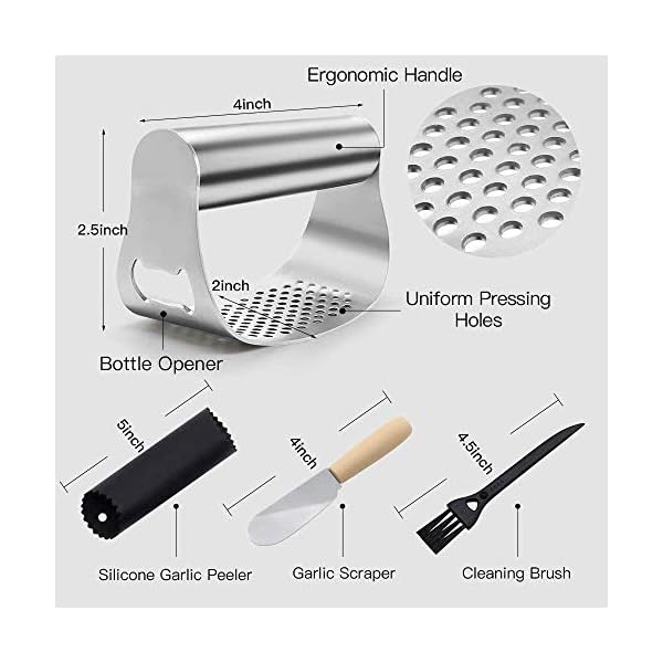 Garlic Press Rocker Stainless Steel Garlic Crusher with Opener and Silicone Garlic Peeler Kitchen Gadgets 304 Food Grade…