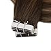 Full Shine Tape In Human Hair Extensions Remy Hair 16 Inch Balayage Color 4/24/4 Medium Brown Highlighted Seamless Skin Weft Hair Extensions 20 Pieces 50 Grams