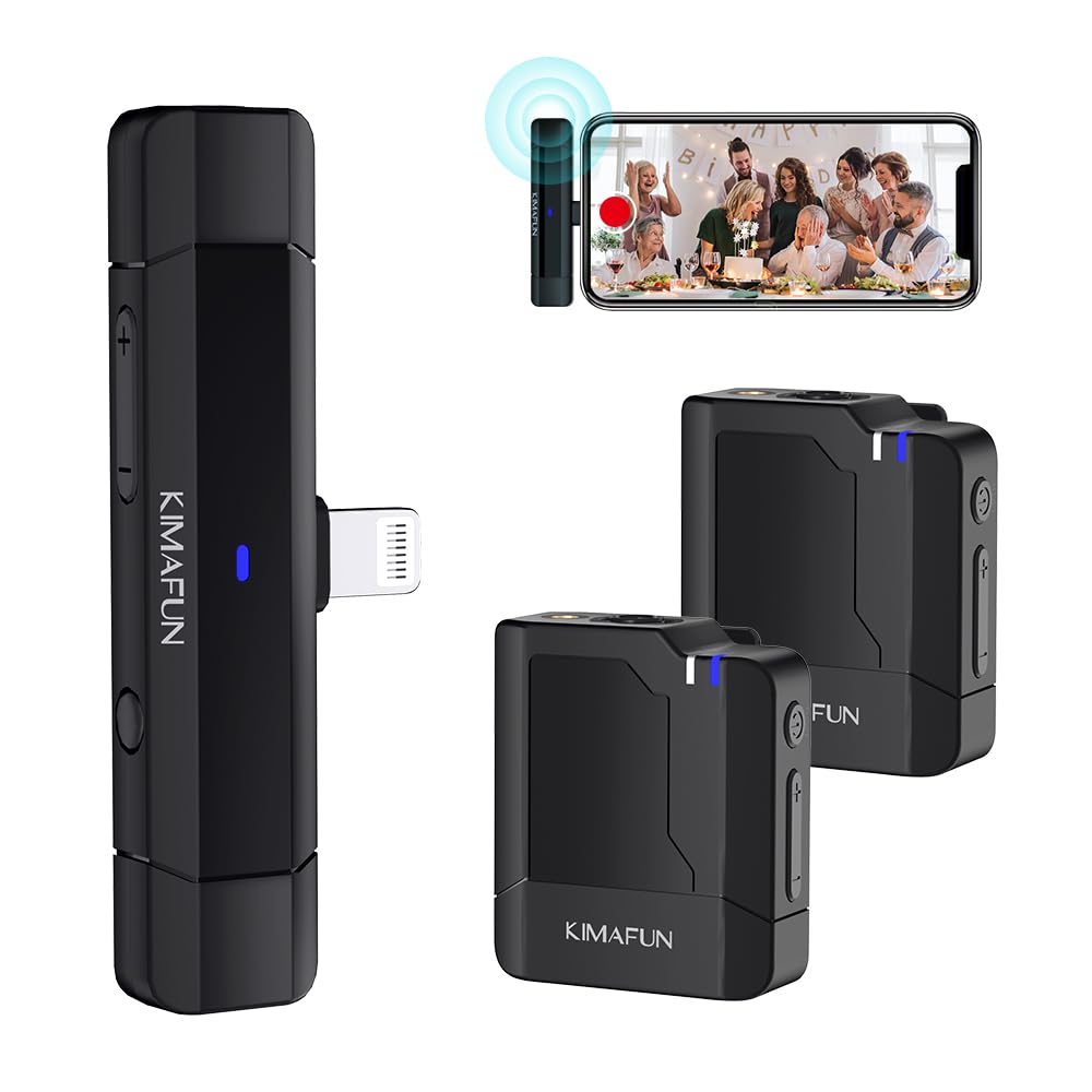 KIMAFUN Dual Wireless Lavalier Microphone for iPhone iPads,2.4GHz Lapel Clip-on Mic for 2 People Record on TikTok YouTube Facebook Live Streaming,Vlog Video Recording