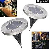 Solar Ground Lights (Upgraded) PATHONOR 4 LED 2 Pieces Warm White Ray Waterproof Solar Landscape Light Pathway Lights Yard lights Dark Sensing Auto On/Off Lawn Garden Patio Driveway Walkway Pool Area
