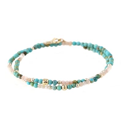 Amazon K18 天然石 2連ブレスレット ターコイズｘピンクオパール