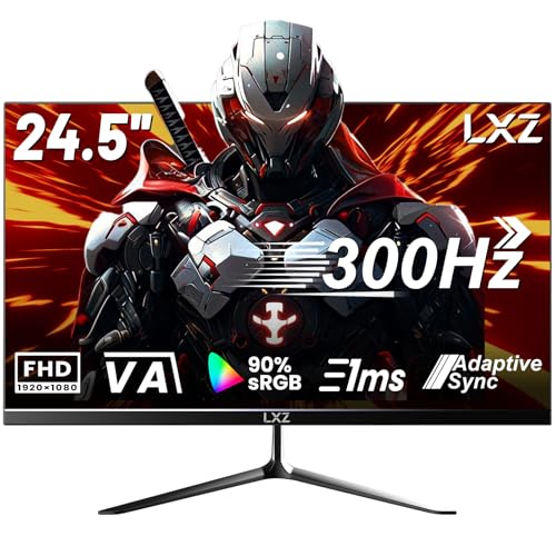LXZ 24.5 Zoll Gaming Monitor, 300Hz FHD 1920x1080P VA Panel PC Monitor, 1 ms, HDR Mode, Adaptive Sync, FreeSync Compatible DP x2, HDMI x2, VESA 75mm x