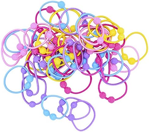 Jofook-50 Piece Plastic Flowers Shape Beads Decor Elastic Band Hair Tie