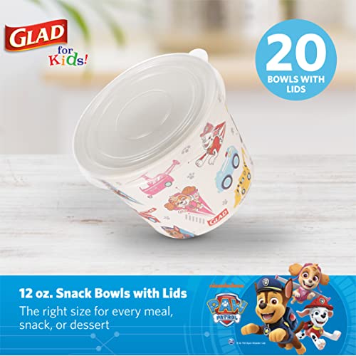 Glad for Kids 12oz Paw Patrol Paper Snack Bowls with Lids, 20 Ct