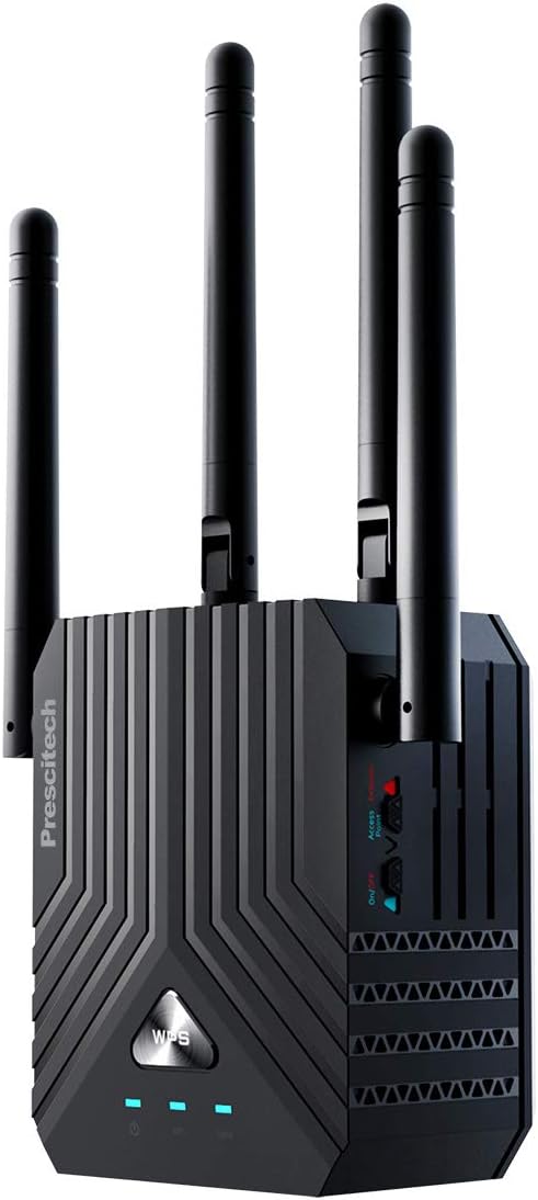 WiFi Range Extender, AC1200 Dual Band Mini WiFi Repeater, Wi-Fi Signal Booster, Wireless Access Point with 4 Ethernet Antennas, Extending WiFi to Whole Home and Garden