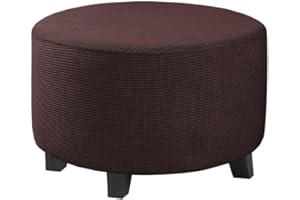 GOSTADY Round Ottoman Cover Stretch Round Ottoman Slipcover Round Footstool Slipcover Washable Furniture Protector Jacquard Folding Storage Stool Covers for Living Room (Pattern 35,Medium)