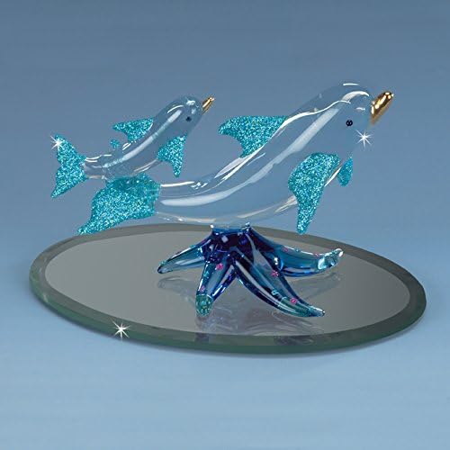 Collectible Star Babies Dolphin Hand Blown Glass Figurine Mother & Baby On A Blue Starfish