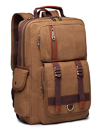 BEFAiR Unisex Middle Student Backpack Vintage Canvas Rucksack Travel Hiking Daypack Coffee