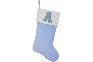 Shgngle 20 Inches Letter Embroidered Christmas Stocking,Personalized Light Blue Velvet Christmas Stocking,Family Holiday Decorations and Xmas Gift(A)