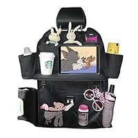LOHO WONDERZ Backseat Car Organizer, Car Seat Organizer with Foldable Table Tray for Kids 4 USB Charging Ports, 13 Storage Pockets, Tissue Box (Black 1 Pack)