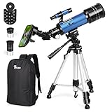 TELMU Telescope 70mm Aperture Refracting Telescope Adjustable(17.7In-35.4In) Portable Travel Telescopes for Astronomy with Backpack