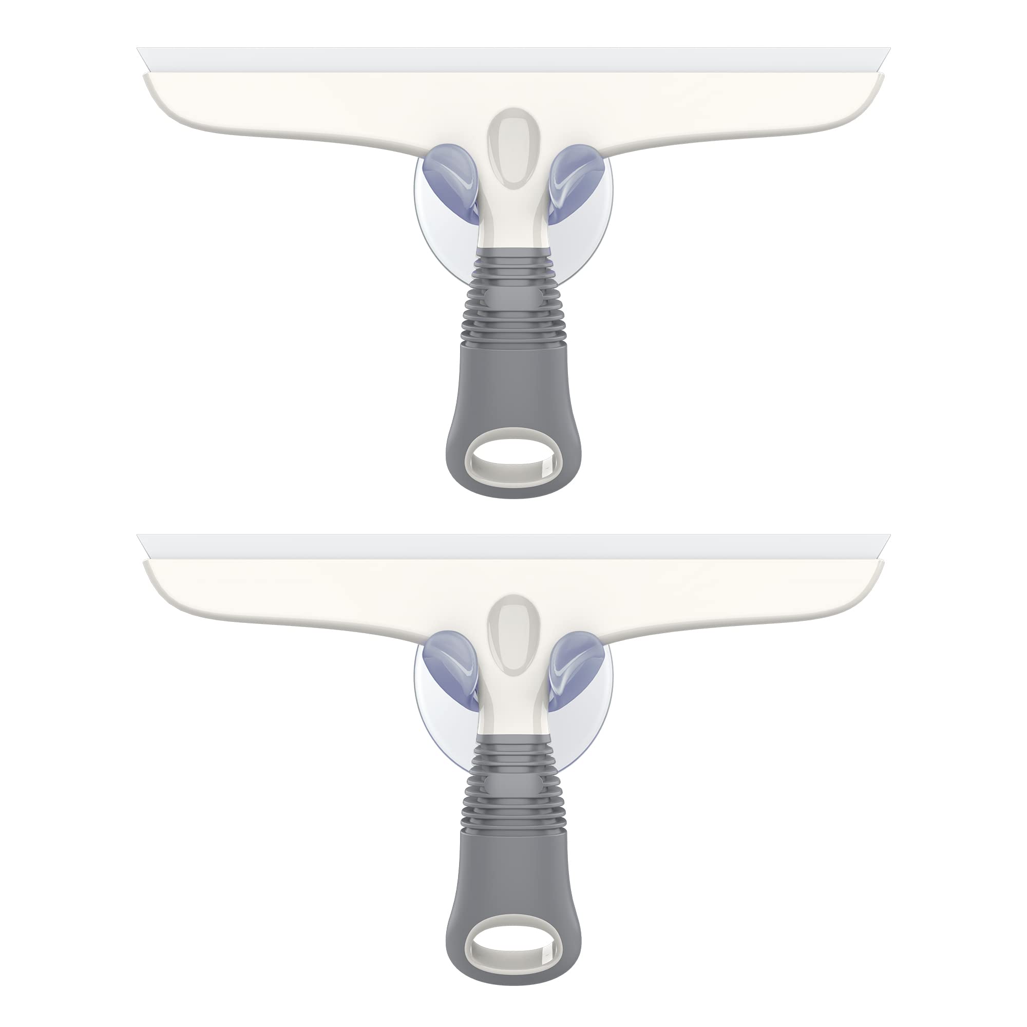 MR.SIGA Multi-Purpose Silicon Squeegee for Window, Glass, Shower Door, Car Windshield, Heavy Duty Window Scrubber, Includes Suction Hook, 10 inch, White & Grey, 2 Pack