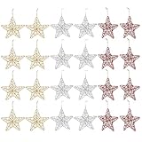 24-Pack of Christmas Tree Decorations - Star Decorations, Christmas Ornaments, Festive Embellishments, Gold, Silver, and Red - 6 x 1 x 5.7 Inches