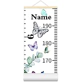 Personalized Growth Chart for Kids, Baby Height Chart with Custom Name, 77"x7.9" Canvas &amp; Beige Wood Height Measuring Rulers for Boys Girls Removable Wall Ruler Hanging for Nursery Decor - Butterfly