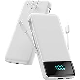 Portable Charger for iPhone with Built-in Cables and Wall Plug,Upgraded 13800mAh Fast Charging USB C Power Bank,4 Outputs Slim Travel Essential Battery Pack for iPhone 17/16/15/14/13,Galaxy,-White