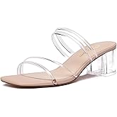 Athlefit Women's Strappy Block Chunky Heels Fashion Square Open Toe Slip On Heeled Sandals