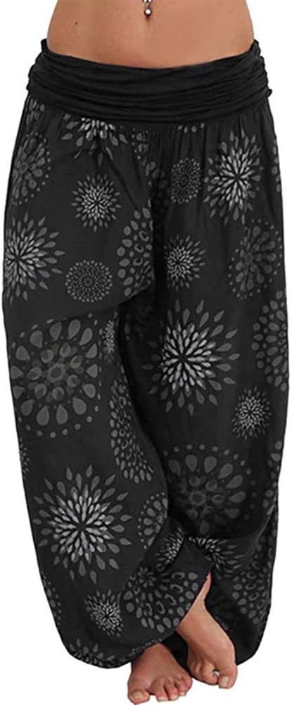 Anatoky Womens Printed Plus Size Elastic Waist Loose Fit Yoga Harem Pants