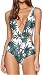 Kashani Women's Sexy Leaf Print Deep V-Neck One Piece Bikini Swimsuit Swimwear