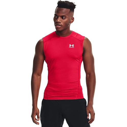 Under Armour Men's Armour HeatGear Compression Sleeveless T-Shirt , Red (600)/White, 3X-Large