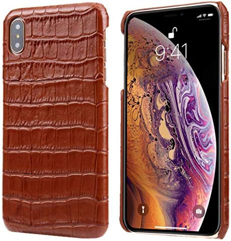 iPhone Xs Max Leather Case, Reginn Slim Fit Phone Cover [Wireless Charging Compatible] Crocodile Pattern Genuine Leather Case for iPhone Xs Max (Brown)