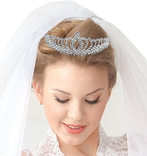 Vinida Crystal Tiara Crown Headband for Wedding Prom Bridal Birthday (Sliver)