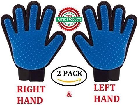 Top Rated Pet Grooming Deshedding Glove for Gentle and Efficient Pet Dog and Cat 2-In-1 Massage Brush and Hair Removal Tool - One Pair Gloves for Left and Right Hand