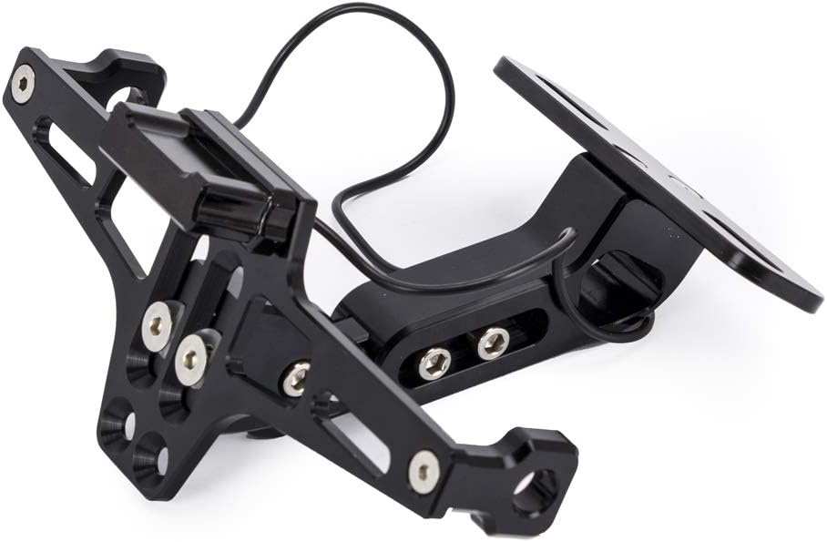 ANODIZING RACING Motorcycle 4'' Base Fender Eliminator License Plate Bracket Holder Tail with Aluminium LED Light (Black)