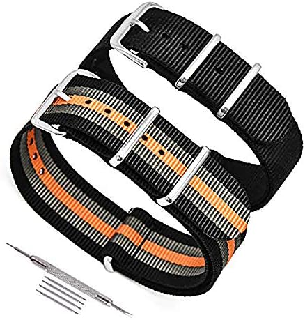 NATO Watch Straps 2 Pack Ballistic Nylon Replacement Watch Bands Military Canvas with Stainless Steel Buckle for Men Casual Classic Watches Accessories 20mm 22mm