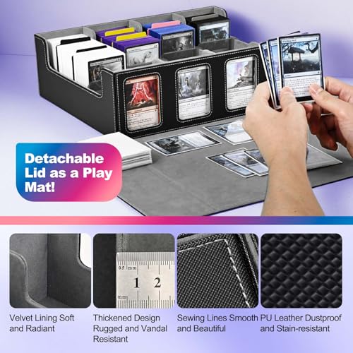 UAONO Trading Card Storage Box für Commander Display, 2400+ MTG Deck Box mit 4 Top Loader, TCG Card Case passend für Magic PTCG Sports Cards（Schwarz&Grau） 5
