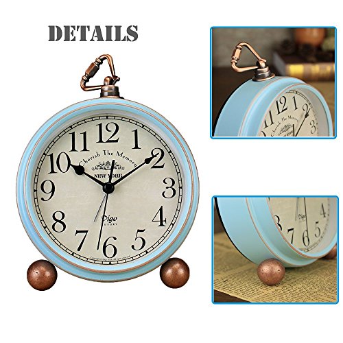 JUSTUP Table Clock, Vintage Non-Ticking Table Desk Alarm Clock Battery Operated with Quartz Movement HD Glass for Bedroom Living Room Kids (Arabic)
