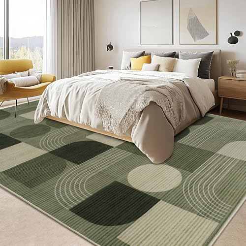 Calinline Luxury Large Area Rugs for Living Room, Modern Geometric Abstract Bedroom Rugs, 200x300cm Green Soft Short Pile Lounge Rug, Non Slip Washable Carpet for Dining, Hallway, Office Home Decor