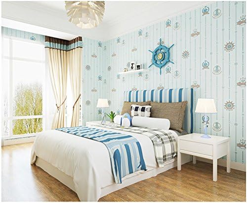 Yosot Jungen Und Madchen Schlafzimmer Gestreifte Tapete Grun Kinder Zimmer Vliesstoff Cartoon Tapete Wathet Amazon De Baumarkt