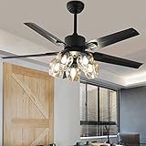 Black Ceiling Fan with Light and Remote 6 Speed