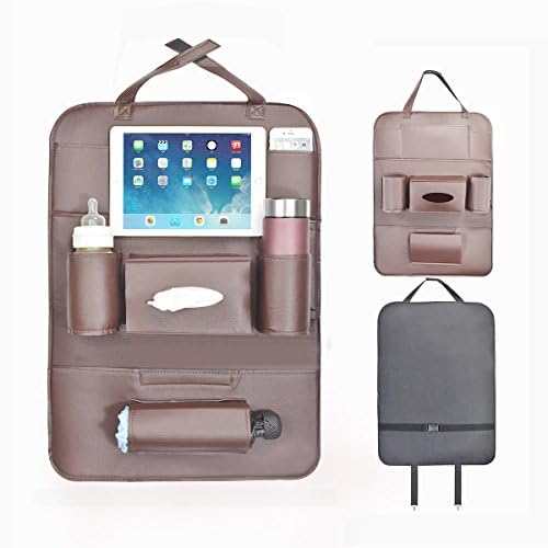 OTCPP 2 Pack PU Leather Car Seat Back Organizer for Travel (Brown)