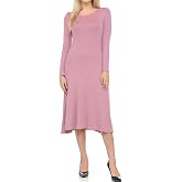 iconic luxe Women's Long Sleeve A-Line Fit and Flare Midi Dress Formal Casual