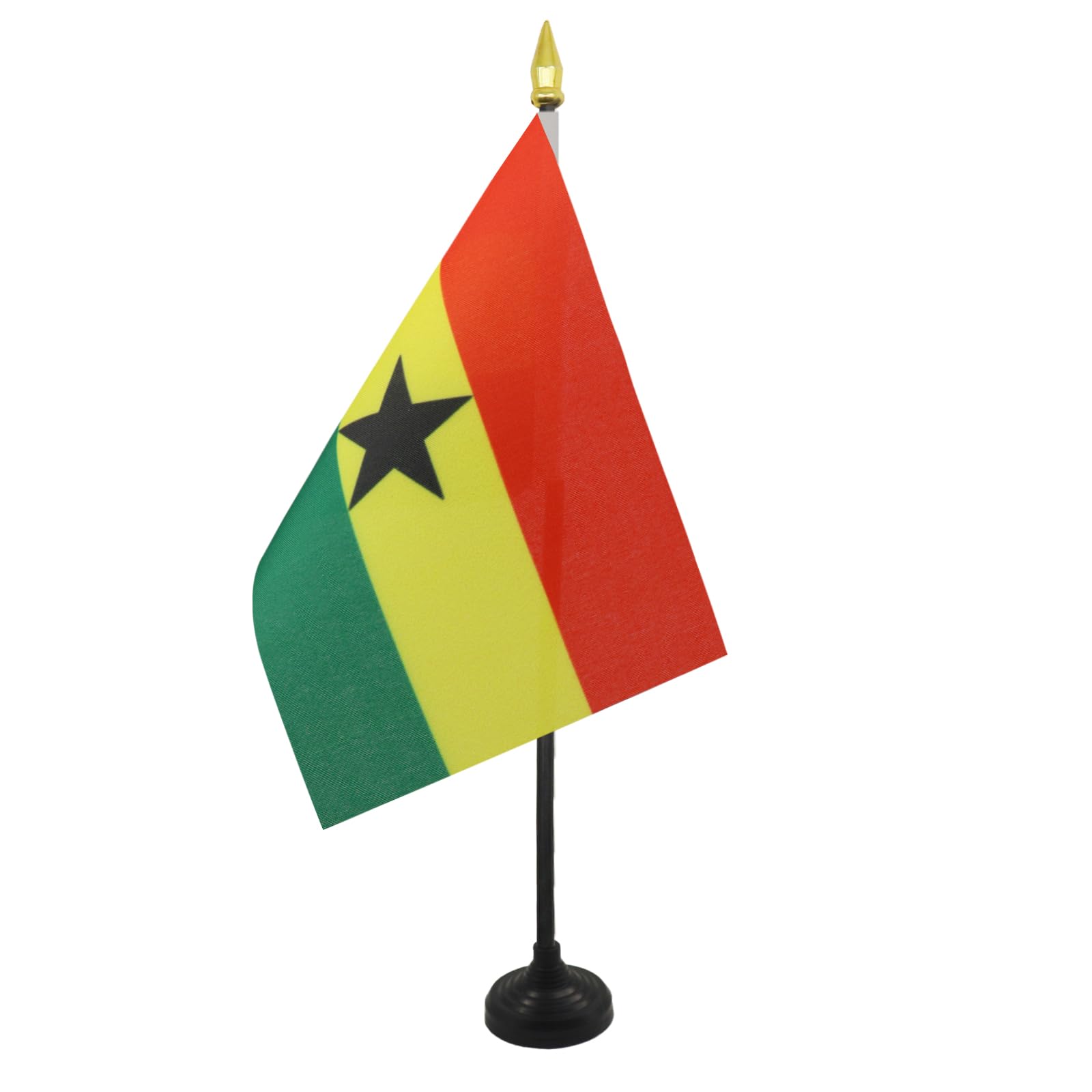 AZ FLAG - Ghana Table Flag 4'' x 6'' - Ghanaian Mini Desk Flag 100% Polyester 15 x 10 cm - Office Mini Banner with 10'' Pole - Golden Spear