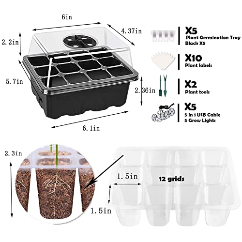 5 Pack Seed Starter Tray With Grow Light, Seed Trays Seed Starter Kit