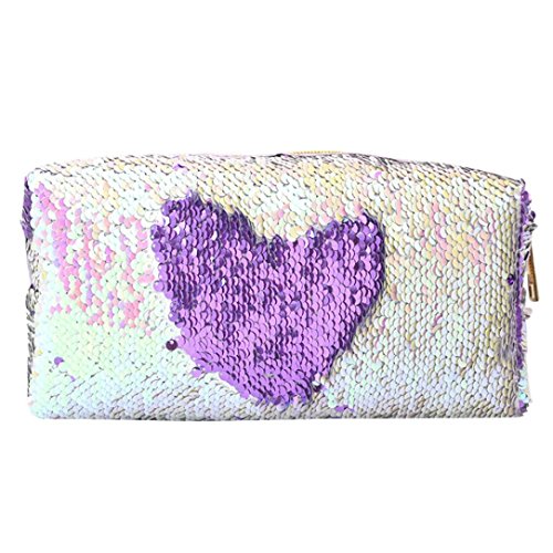 YJYdada Mermaid Sequin Pencil Case Cosmetic Makeup Coin Pouch Storage Zipper Purse Bag (Purple)