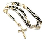 Men's Hip Hop Shamballa Jesus Cross Rosary Acrylic Beaded Long Fashion Necklace (Gold/Black)