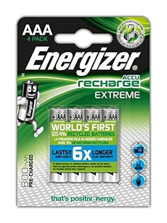 Energizer HR03 - Pack de 4 pilas recargables AAA, color negro