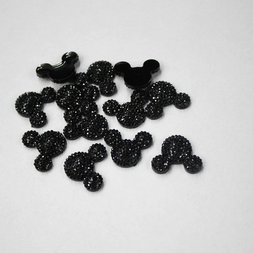 MajorCrafts 60pcs Black 14mm Flat Back Kawaii Resin Mouse Head Rhinestones Arts and Crafts Embellishments