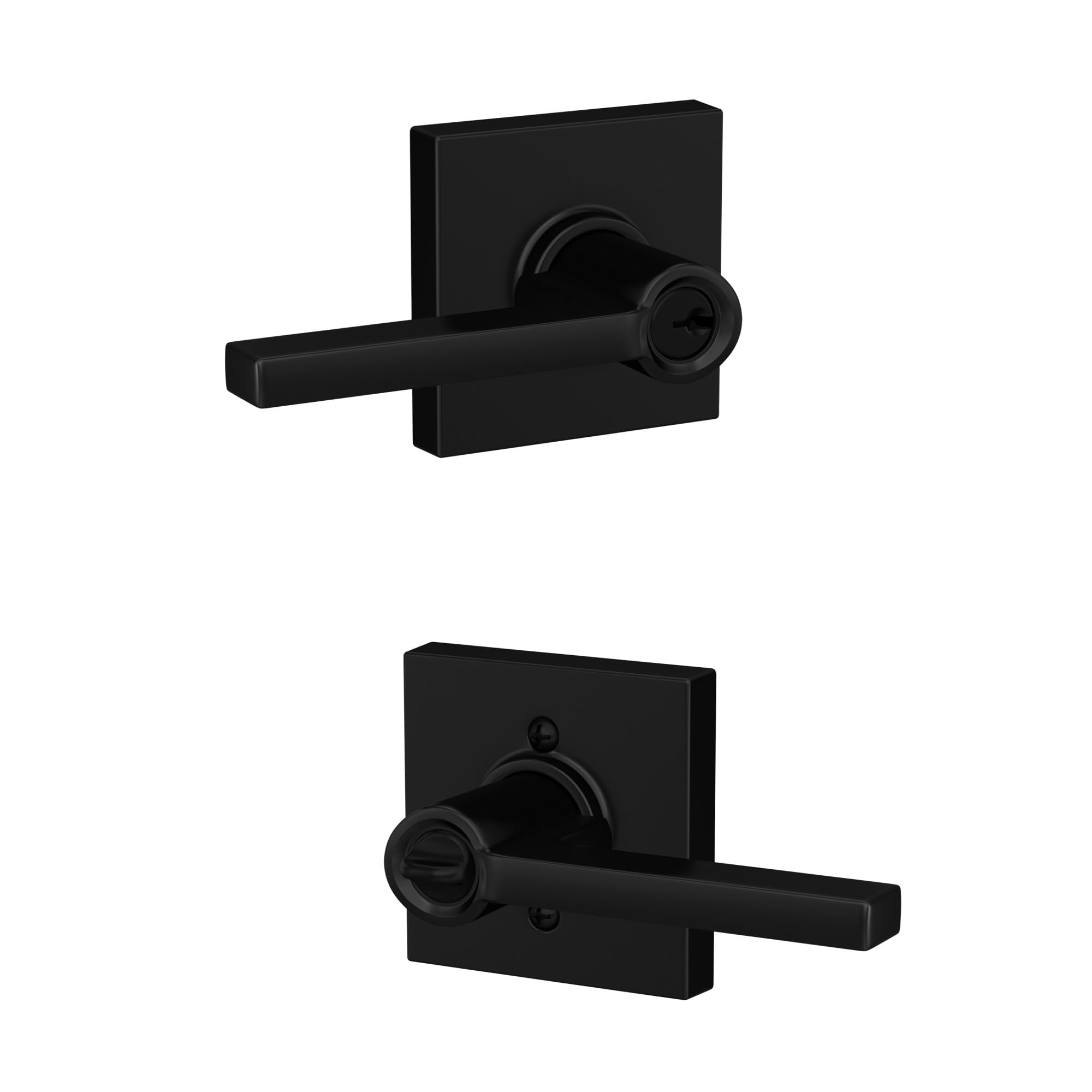 SCHLAGE F51ALAT622COL Latitude Door Lever with Collins Trim Keyed Entry Lock, Matte Black