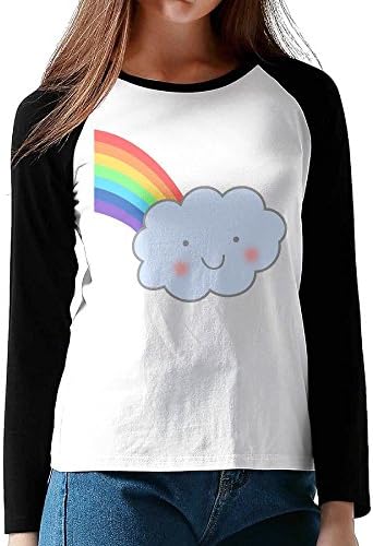 SHANchu AOSHICO Women's Rainbow Clouds Long Sleeve Baseball Raglan Shirt Black Size XL