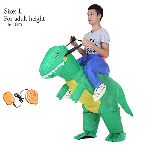 Decdeal Cute Adult Inflatable Dinosaur Costume Suit Air Fan Operated Walking Fancy Dress Halloween Party Outfit T-Rex Inflatable Animal Costume