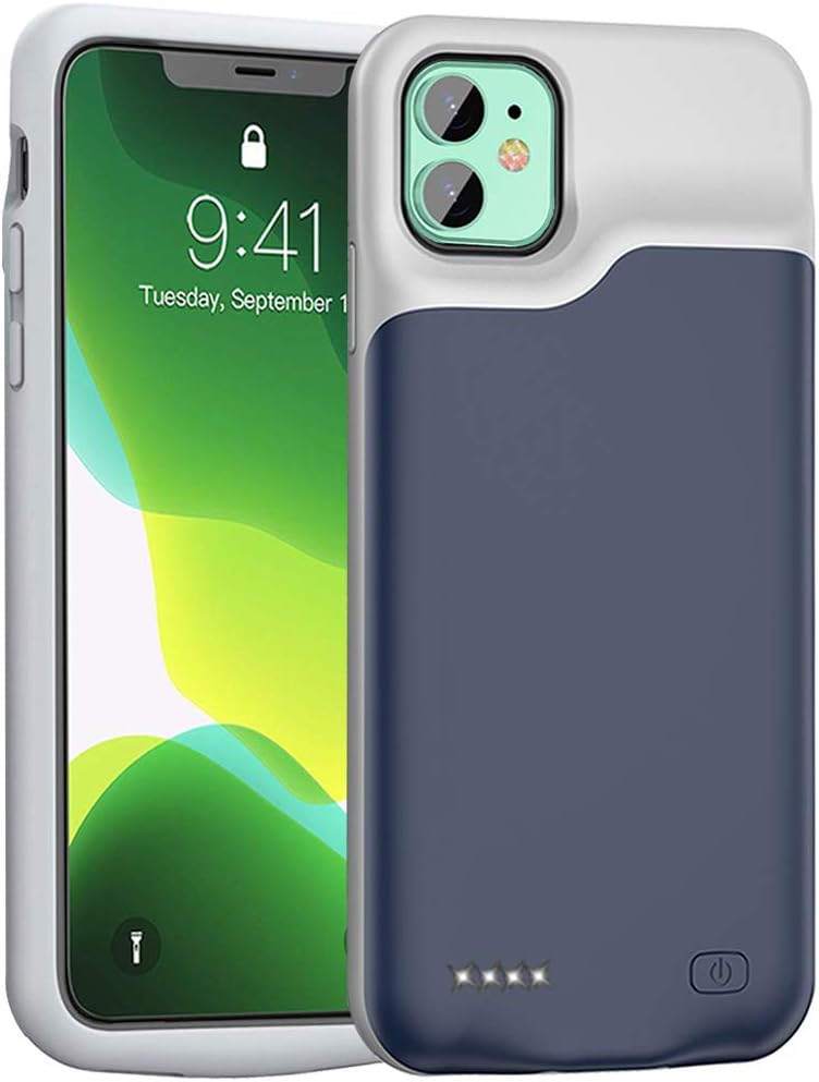 Battery Case for iPhone 11, 6000mAh Portable Protective Charging Case Compatible with iPhone 11 (6.1 inch) 2019 Rechargeable Extended Battery Charger Case (Blue)
