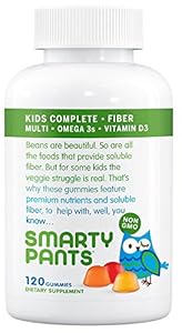 SmartyPants Kids Complete and Fiber Gummy Vitamins: Multivitamin, Inulin Prebiotic Fiber & Omega 3 DHA/EPA Fish Oil, Folate (Methylfolate), Methyl B12, Vitamin D3, 120 count (30 Day Supply)